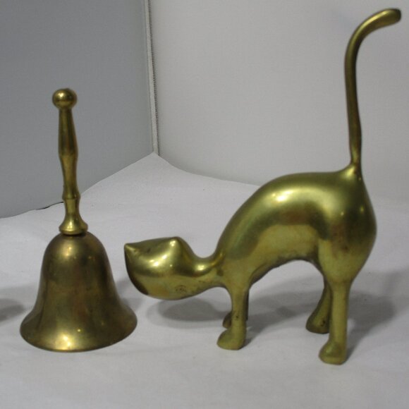 3 Piece Brass Items Bundle Lot Cat Figurine  Bell  Incense Burner - Picture 4 of 6